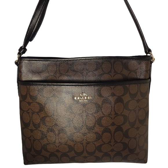 Coach Signature Stripe Crossbody Bag Purse Beige Brown - Picture 1 of 13